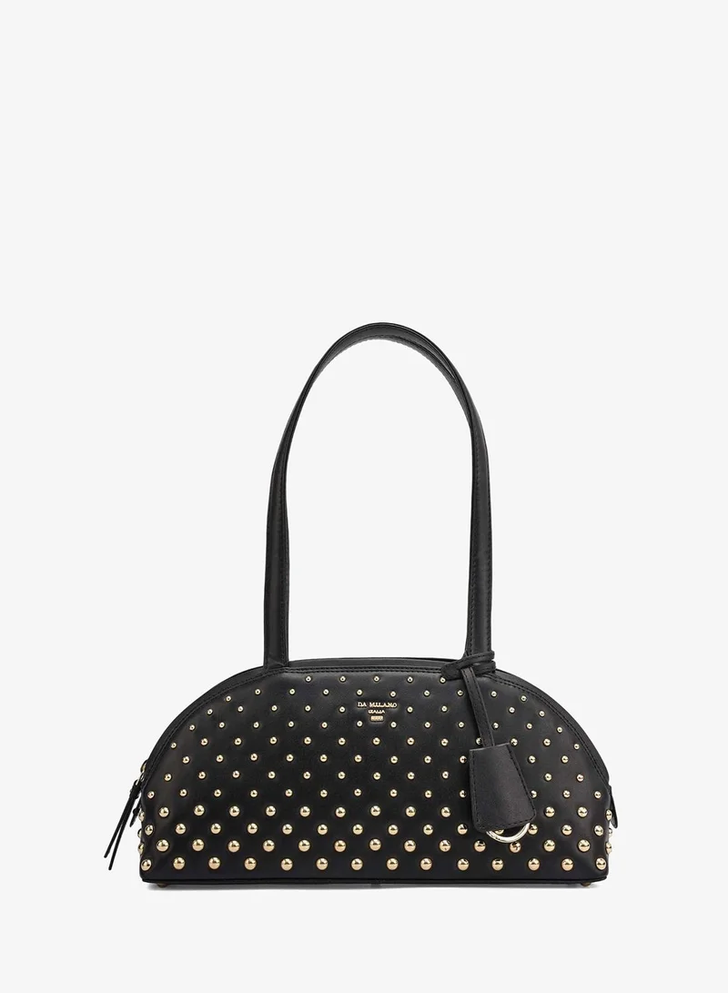 Small Plain Leather Shoulder Bag - Black