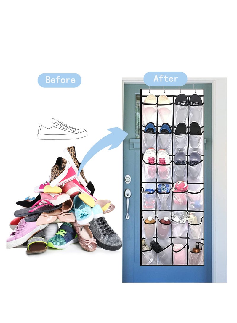 SYOSI 2 Pack Over The Door Shoes Organizer, Door Hanging Shoe Holder Rack Organizer Shoe Storage with 24 Durable Mesh Pockets, Works Well for Bedroom, Pantry, Dorm, White - Image 5