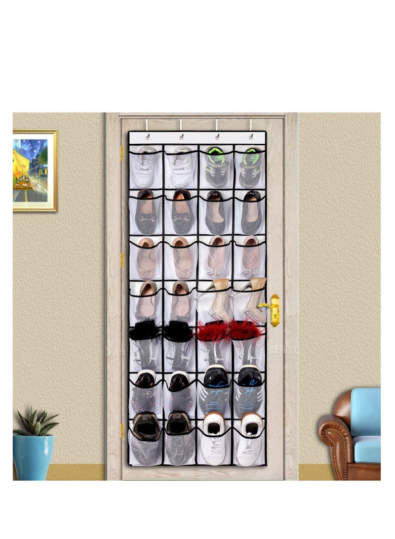 SYOSI 2 Pack Over The Door Shoes Organizer, Door Hanging Shoe Holder Rack Organizer Shoe Storage with 24 Durable Mesh Pockets, Works Well for Bedroom, Pantry, Dorm, White - Image 2