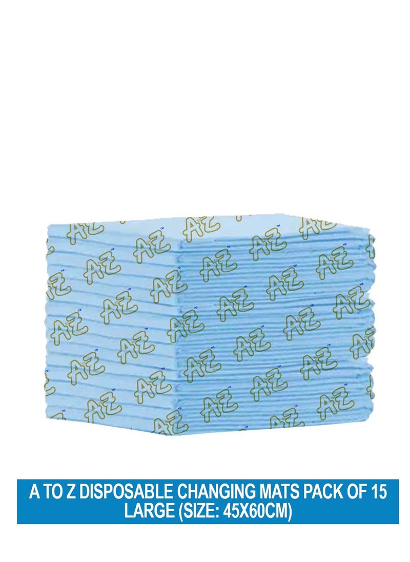 A TO Z A to Z - Disposable Changing Mat size (45cm x 60cm) Large- Premium Quality for Baby Soft Ultra Absorbent Waterproof - Pack of 15 - Blue  - Image 2