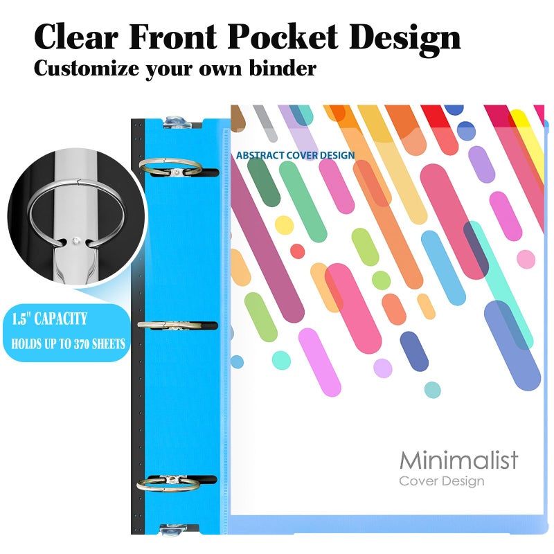 INFUN 1.5 Inch Telescoping 3 Ring Binder - 6PCS, Flexible Round Binder with Customizable Front Cover and Clear Catalog Pocket, 1.5Inch Rings, 370 Sheet Capacity - Image 5