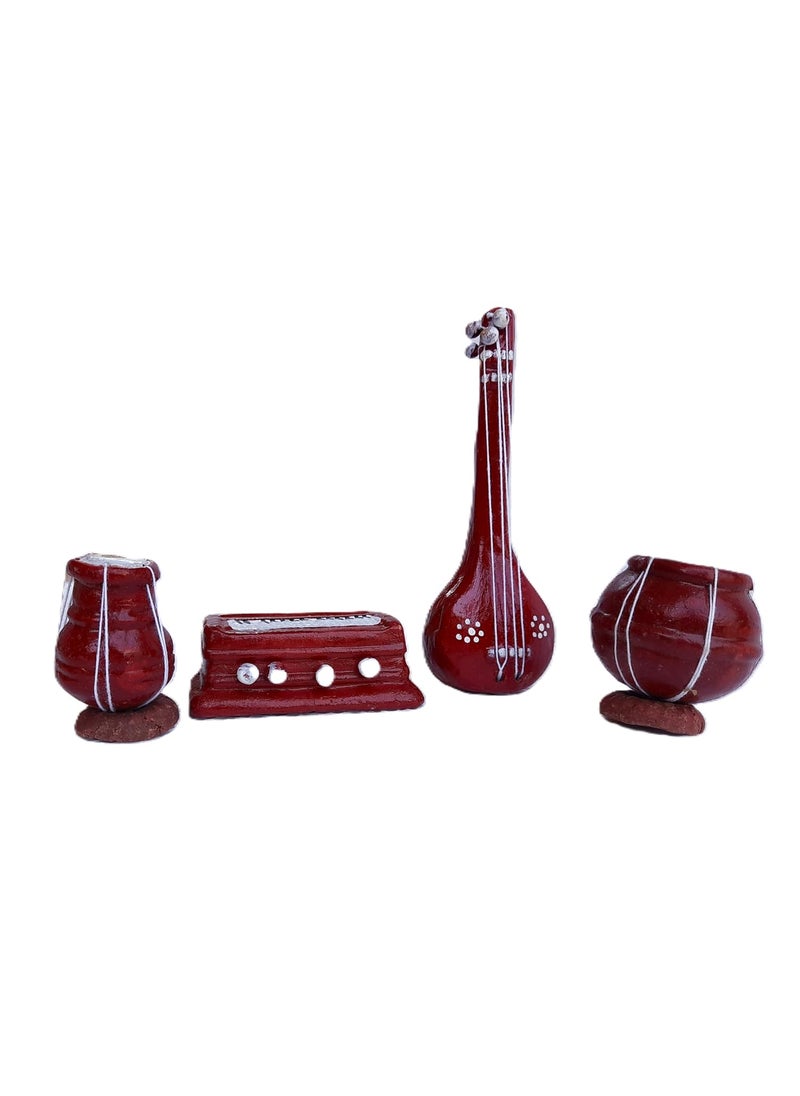 Generic Ab Unique Terracotta HandCrafted Miniature Musical Instrument Showpiece Set of 4Piece for Showcases Corner Shelves and Gifting Decoration  - Image 1