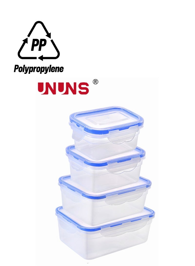 UNUNS مجموعة حاويات الطعام، 4 قطع من صناديق تخزين الطعام المستطيلة بأغطية محكمة الغلق، حاويات الحبوب، سلة تخزين الطعام، للحفاظ على نضارتها، صندوق منظم شفاف للفواكه للثلاجة والمدرسة والعمل والسفر والنزهات - Image 1