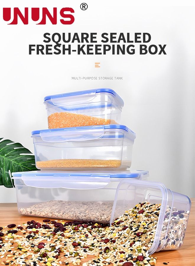 UNUNS مجموعة حاويات الطعام، 4 قطع من صناديق تخزين الطعام المستطيلة بأغطية محكمة الغلق، حاويات الحبوب، سلة تخزين الطعام، للحفاظ على نضارتها، صندوق منظم شفاف للفواكه للثلاجة والمدرسة والعمل والسفر والنزهات - Image 2