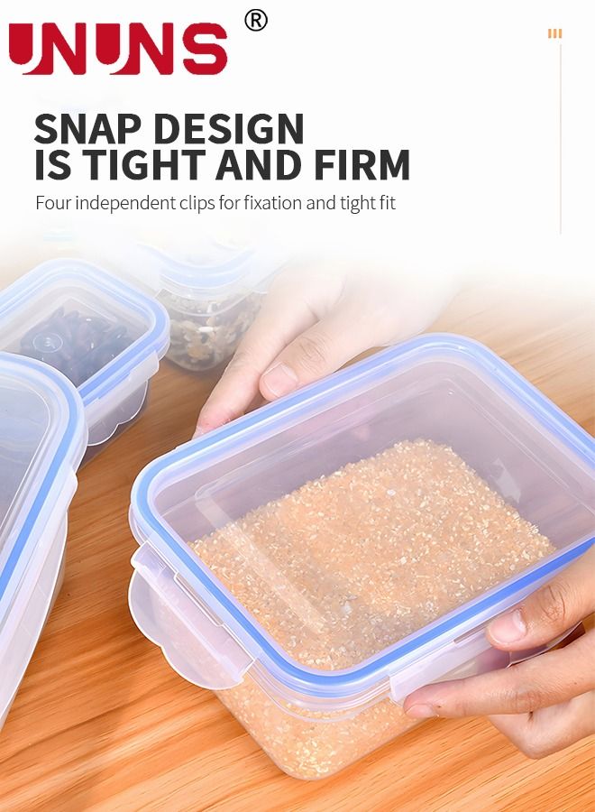 UNUNS مجموعة حاويات الطعام، 4 قطع من صناديق تخزين الطعام المستطيلة بأغطية محكمة الغلق، حاويات الحبوب، سلة تخزين الطعام، للحفاظ على نضارتها، صندوق منظم شفاف للفواكه للثلاجة والمدرسة والعمل والسفر والنزهات - Image 4