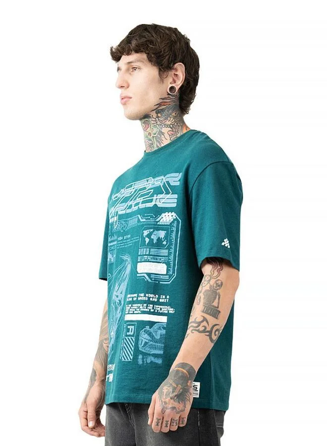HIGH STAR Moto Racer Graphic Printed Round Neck Short Sleeves Regular Fit Cotton T-shirt