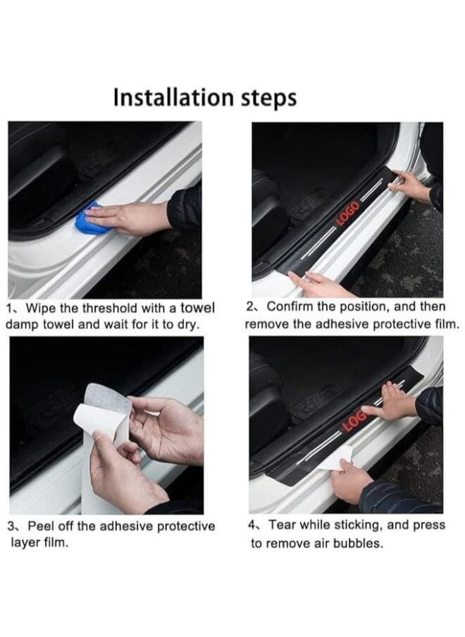 Carbon Fiber Door Sill Protector Strip with Kia Logo - Scratch Resistant - Easy to Install - Suitable for All Kia Cars