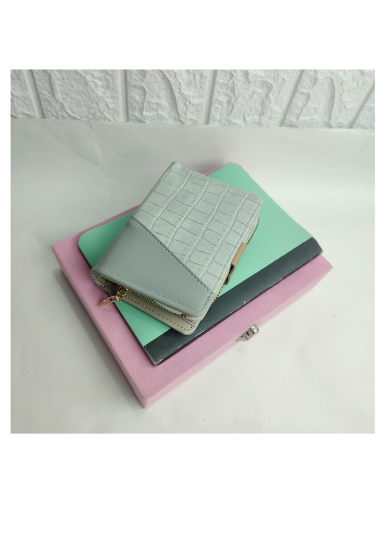 محفظة نسائية جلدية عالية الجودة باللون الرمادي - Image 3