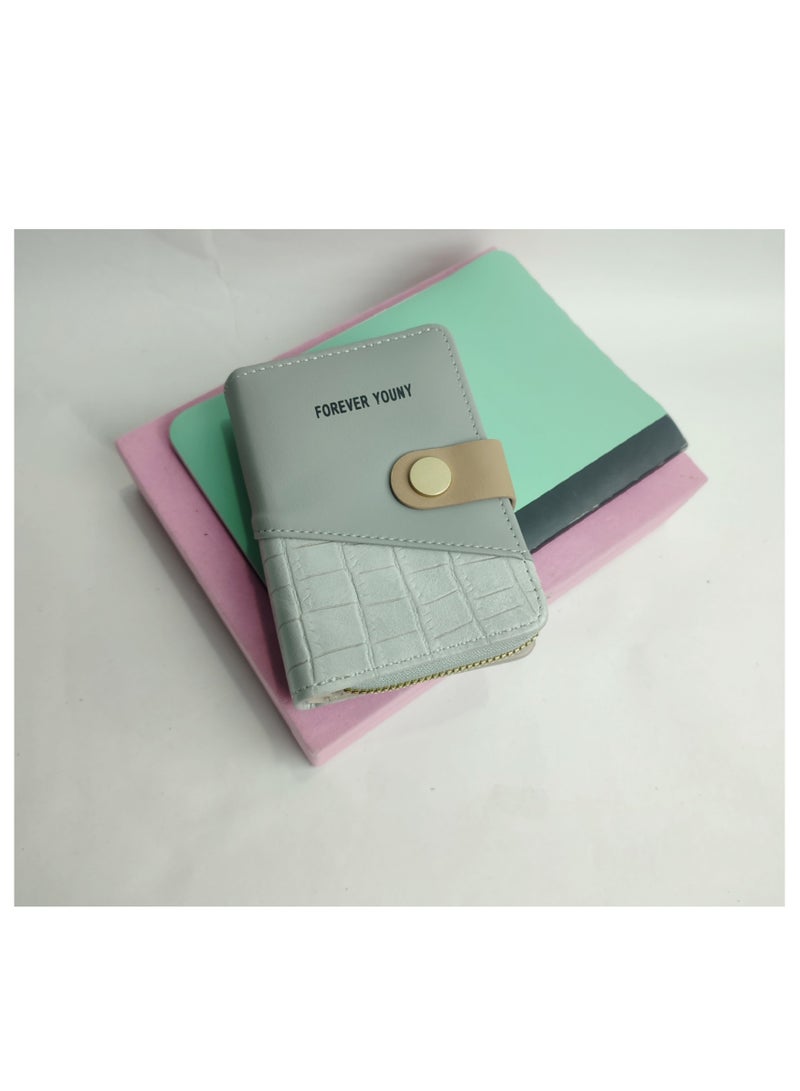 محفظة نسائية جلدية عالية الجودة باللون الرمادي - Image 1