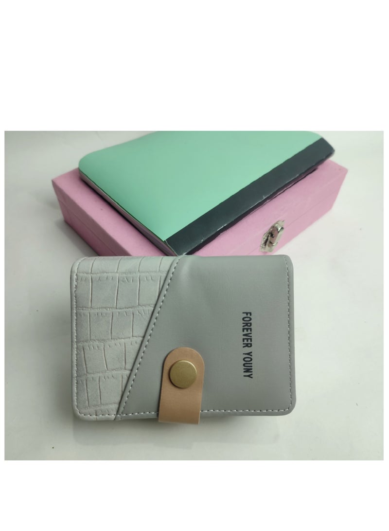 محفظة نسائية جلدية عالية الجودة باللون الرمادي - Image 2