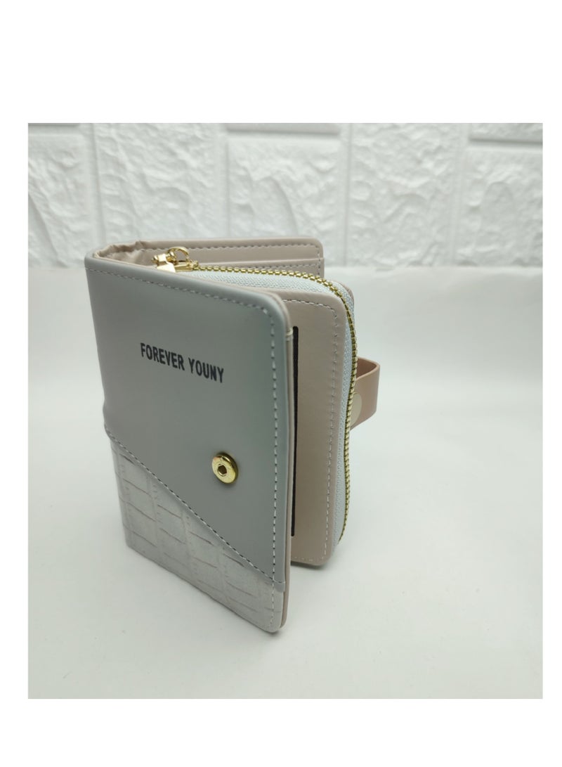 محفظة نسائية جلدية عالية الجودة باللون الرمادي - Image 5