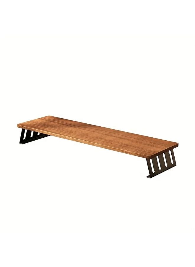 Ergonomic Wood Monitor Stand Riser Black Frame Walnut Board 50cm Wide L Shaped Desk Shelf - Image 3