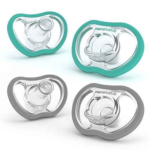 NANOBÉBÉ Nanobebe Active Baby Pacifiers 4-36 Months - Orthodontic, Lightweight and Vented, Curves Comfortably with Face Contour, 100% Silicone - BPA Free, Perfect Baby Registry Gift 4pk, Teal/Grey - Image 1