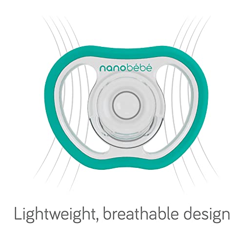 NANOBÉBÉ Nanobebe Active Baby Pacifiers 4-36 Months - Orthodontic, Lightweight and Vented, Curves Comfortably with Face Contour, 100% Silicone - BPA Free, Perfect Baby Registry Gift 4pk, Teal/Grey - Image 2