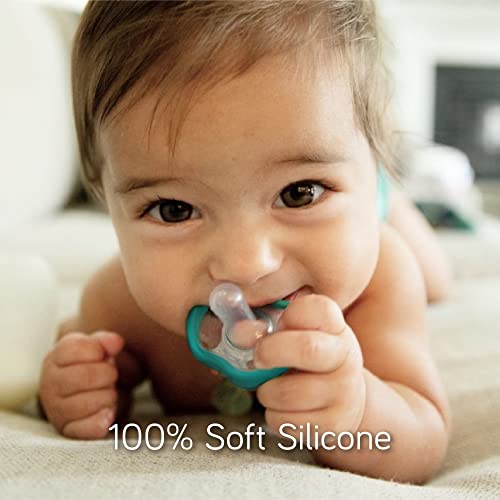 NANOBÉBÉ Nanobebe Active Baby Pacifiers 4-36 Months - Orthodontic, Lightweight and Vented, Curves Comfortably with Face Contour, 100% Silicone - BPA Free, Perfect Baby Registry Gift 4pk, Teal/Grey - Image 4
