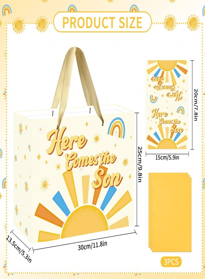 EoBeCy Here Comes the Son Baby Boy Gift Bag, Boho Sun Theme Baby Shower Wrapping Paper with Handles, Tissue Paper and Greeting Card for Sunshine Baby Shower Gender Reveal Party Favors - Image 3