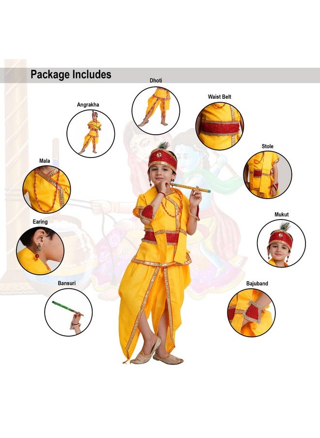 Kaku Fancy Dresses - Kaku Fancy Dresses Baby Krishna Dress Cotton Fabric, Krishna Leela Costume With Accessories For Boys & Girls, 6-12 Months, Yellow - Image 1