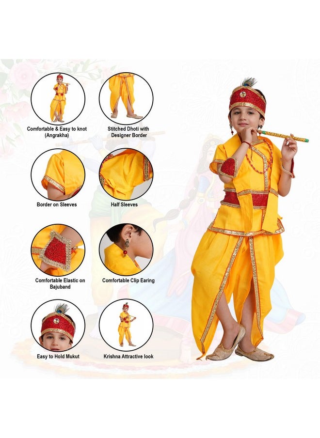 Kaku Fancy Dresses - Kaku Fancy Dresses Baby Krishna Dress Cotton Fabric, Krishna Leela Costume With Accessories For Boys & Girls, 6-12 Months, Yellow - Image 1