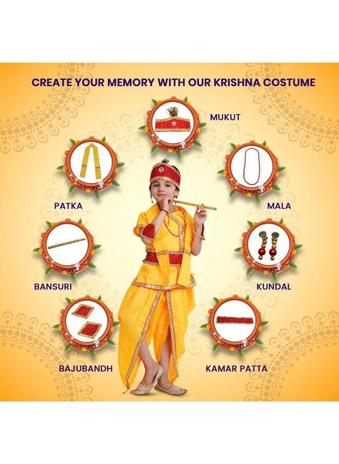 Kaku Fancy Dresses - Kaku Fancy Dresses Baby Krishna Dress Cotton Fabric, Krishna Leela Costume With Accessories For Boys & Girls, 6-12 Months, Yellow - Image 1