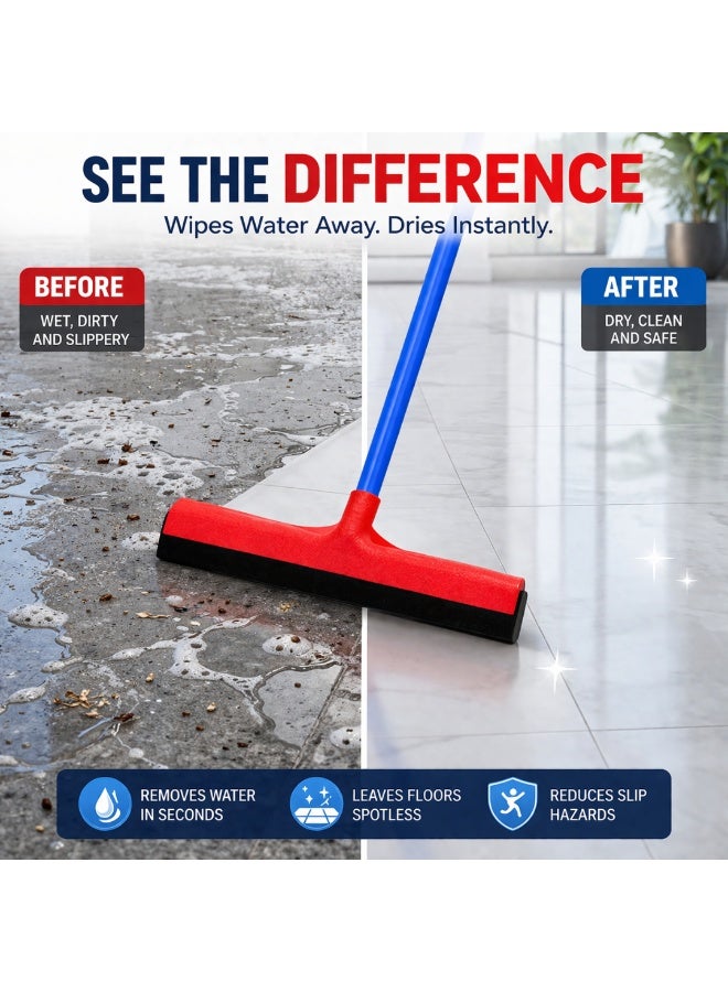 VELMORE Floor Wiper with Long Handle 130cm  –  Heavy Duty Water Squeegee with 44cm Foam Blade, Fast Drying, Streak-Free Cleaning for Tiles, Bathroom, Kitchen & Floor Surfaces - Red - Image 3