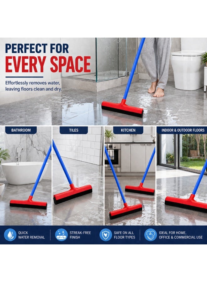 VELMORE Floor Wiper with Long Handle 130cm  –  Heavy Duty Water Squeegee with 44cm Foam Blade, Fast Drying, Streak-Free Cleaning for Tiles, Bathroom, Kitchen & Floor Surfaces - Red - Image 4