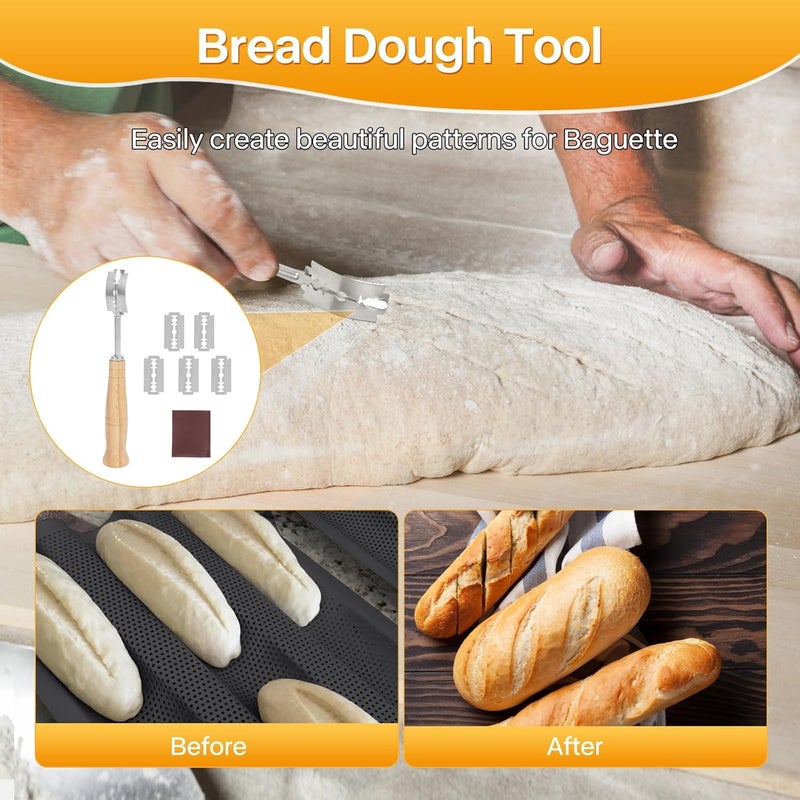 Barlket French Baguette Bread Pan, 3 Loaf Bread Pan Nonstick, Perforated Baguette Tray, Oven Safe, Health Homemade Bread Baking Supplies with Couche, 15x11 Inch, Round Corner and Heat Evenly, Black - Image 5