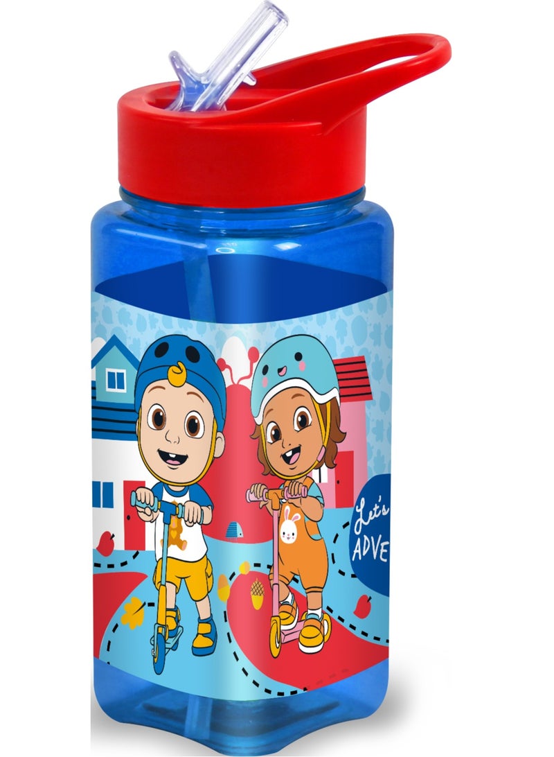 Cocomelon Square Water Bottle for Kids – 500ml, Leak-Proof Flip Straw Lid – Blue - FirstKid