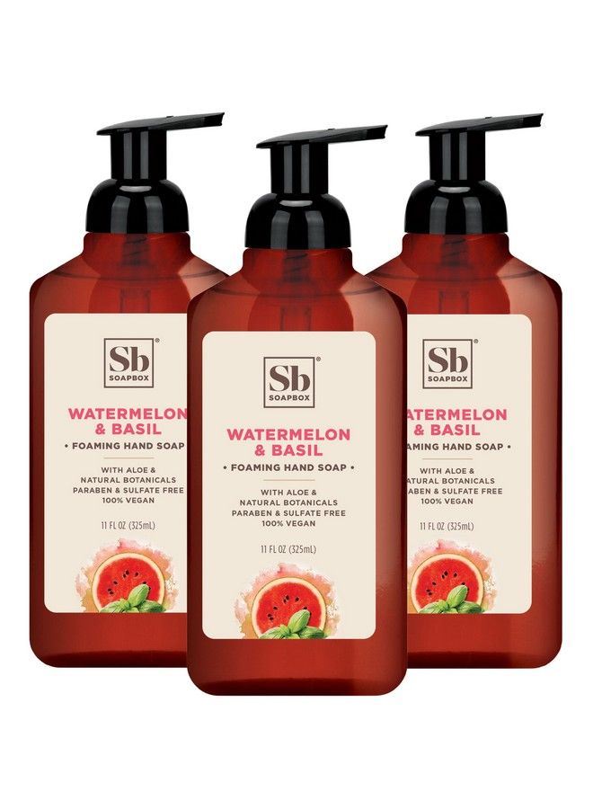 Soapbox Foaming Hand Soap Watermelon & Basil 11Oz Pump Bottles 3 Ct Gently Scented Moisturizing Foaming Hand Wash For Kitchen And Bathroom Vegan Cruelty & Paraben Free - Image 2