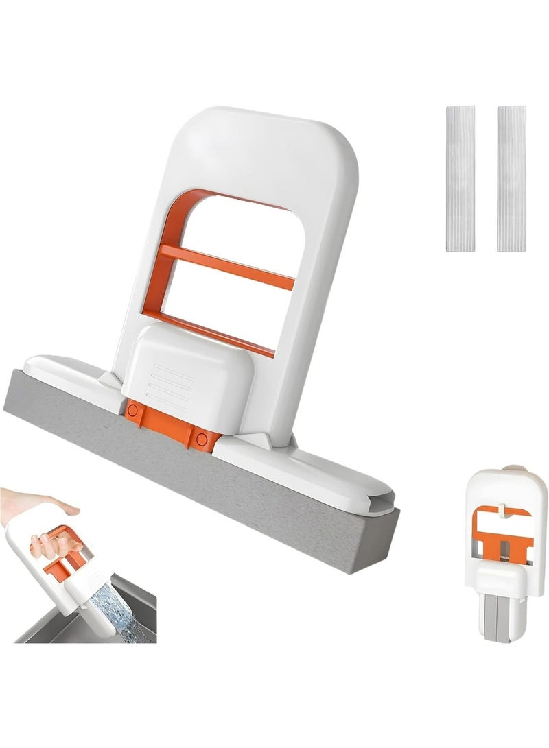 أوشيما ممسحة إسفنجية قابلة للطي صغيرة بدون استخدام اليدين من PVA، ممسحة كسولة محمولة ومدمجة مع ٢ وسادات للتعبئة، للاستخدام الرطب والجاف على المكتب، المطبخ، الحمام، الزجاج، الأطباق والأماكن الصغيرة - Image 1