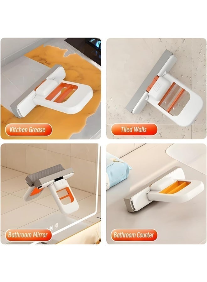 أوشيما ممسحة إسفنجية قابلة للطي صغيرة بدون استخدام اليدين من PVA، ممسحة كسولة محمولة ومدمجة مع ٢ وسادات للتعبئة، للاستخدام الرطب والجاف على المكتب، المطبخ، الحمام، الزجاج، الأطباق والأماكن الصغيرة - Image 5