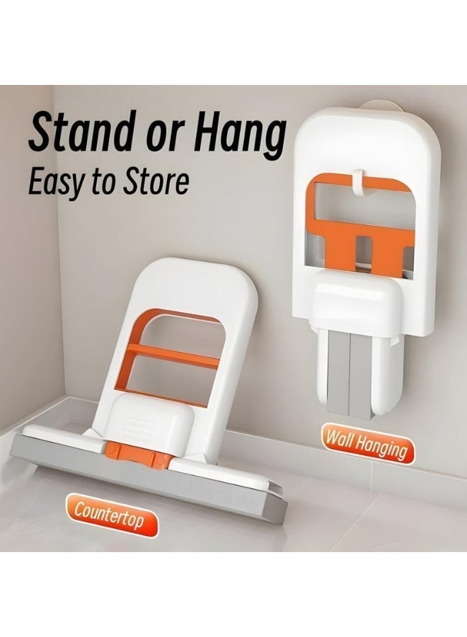 أوشيما ممسحة إسفنجية قابلة للطي صغيرة بدون استخدام اليدين من PVA، ممسحة كسولة محمولة ومدمجة مع ٢ وسادات للتعبئة، للاستخدام الرطب والجاف على المكتب، المطبخ، الحمام، الزجاج، الأطباق والأماكن الصغيرة - Image 4