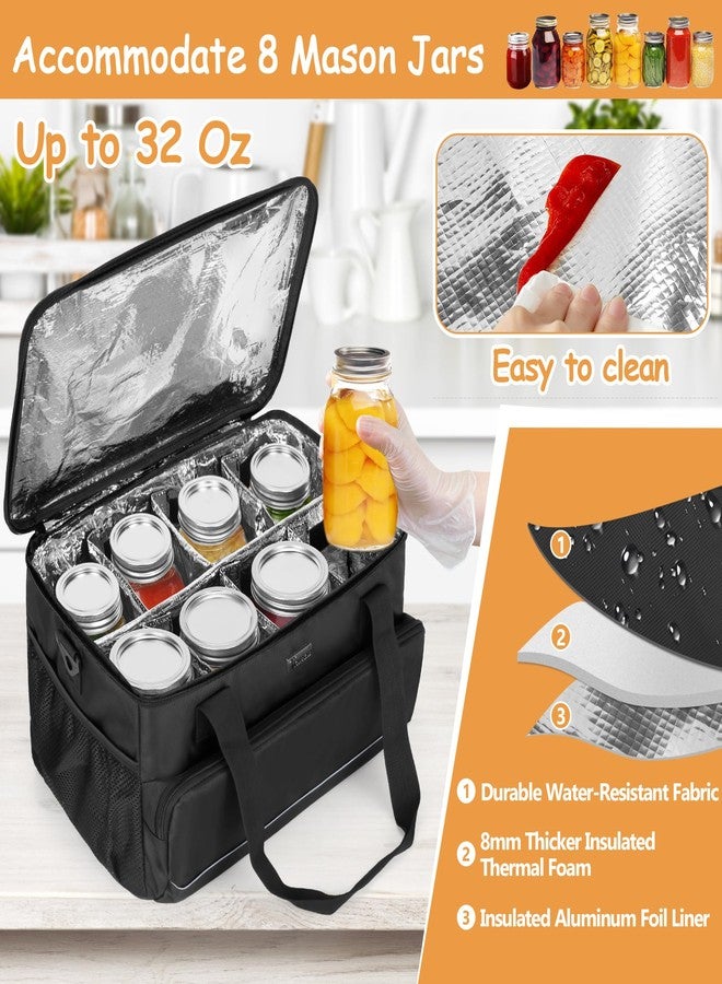 Trunab Mason Jar Storage Bag Insulated 8 Canning Organizer, with Adjustable Padded Dividers for Securely Storing and Transport, for Ball Canning Jars, Drinking Jar Cups, Black (Jars not included) - Image 3