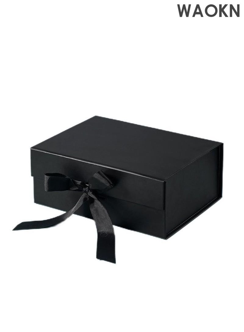 WAOKN Luxury Magnetic Gift Box, Black Large Gift Rectangular Box with Ribbon,Folding Gift Boxes for Presents With Lid, Suitable for Festival, Birthday, Anniversary,Ramadan, Christmas,Halloween, etc - Image 1