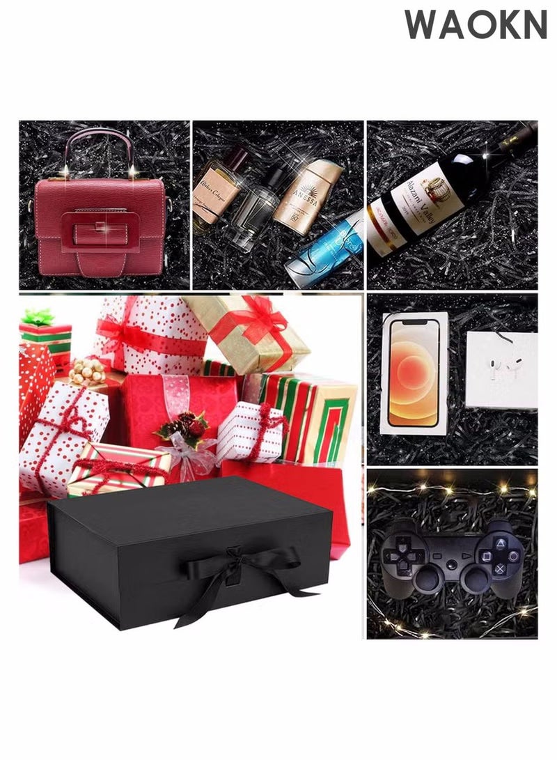 WAOKN Luxury Magnetic Gift Box, Black Large Gift Rectangular Box with Ribbon,Folding Gift Boxes for Presents With Lid, Suitable for Festival, Birthday, Anniversary,Ramadan, Christmas,Halloween, etc - Image 3