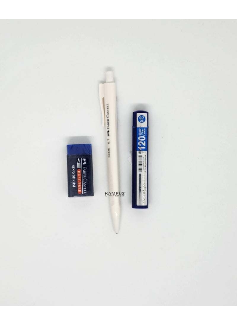 FABER-CASTELL - Faber Castel New Color White Econ Versatil Blue Exam Eraser 0.7 120 Tip Set - Image 1