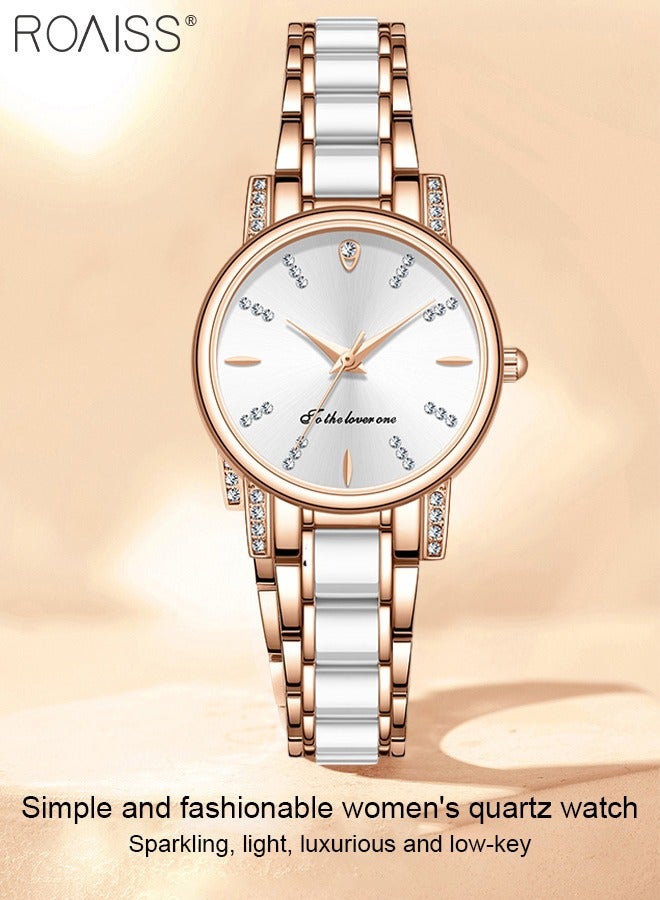 رويس ساعة كوارتز نسائية بسوار سيراميك بقرص دائري مزين بألماس الزركونيوم، ساعة يد عصرية مقاومة للماء كهدية للسيدات - Image 3