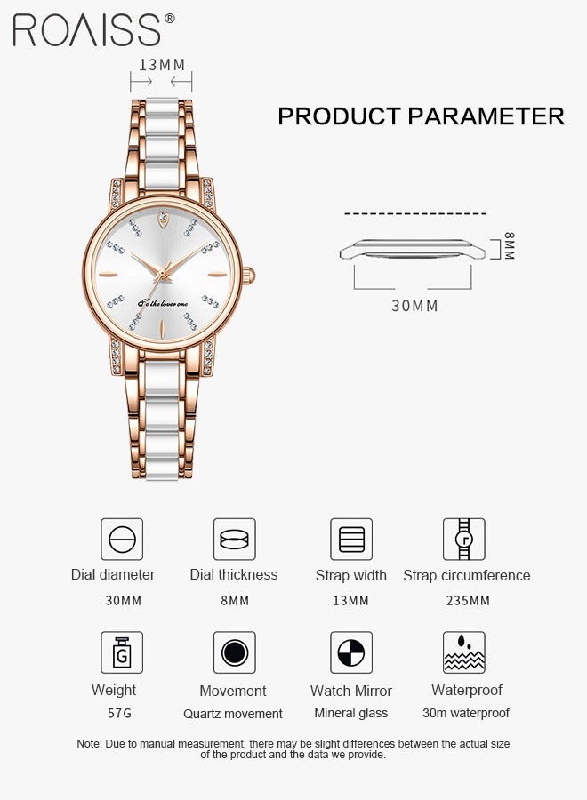 رويس ساعة كوارتز نسائية بسوار سيراميك بقرص دائري مزين بألماس الزركونيوم، ساعة يد عصرية مقاومة للماء كهدية للسيدات - Image 4