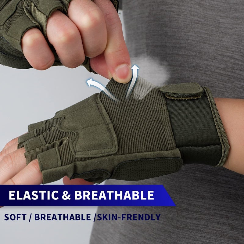 FIORETTO Fingerless Gloves for Airsoft Shooting Half Finger Hunting Hiking Cycling Driving Motorcycle Climbing Work Gloves 2 Pairs(Black+Green) Medium - Image 4