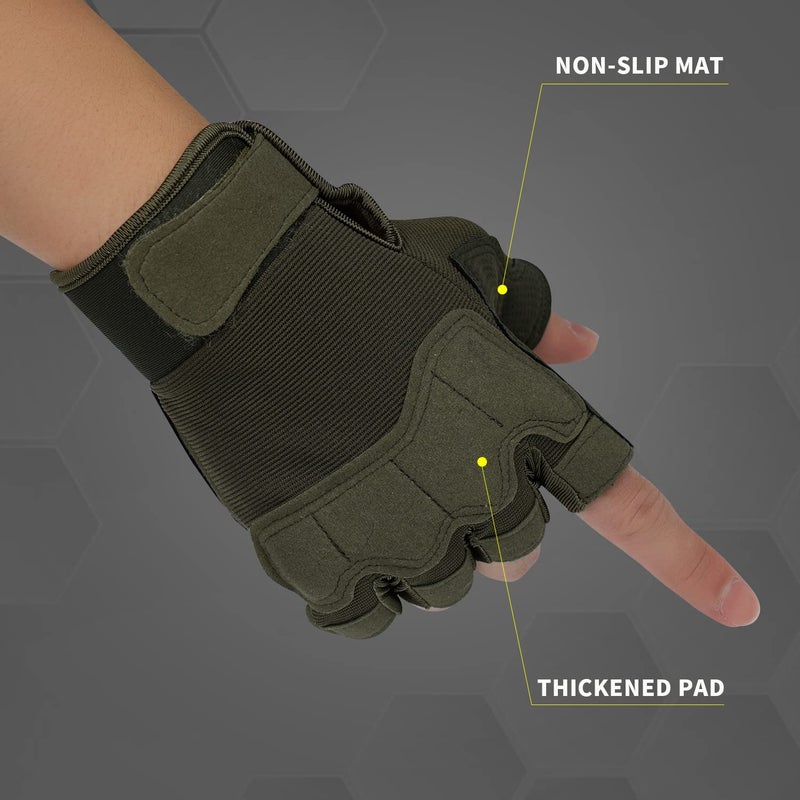 FIORETTO Fingerless Gloves for Airsoft Shooting Half Finger Hunting Hiking Cycling Driving Motorcycle Climbing Work Gloves 2 Pairs(Black+Green) Medium - Image 3