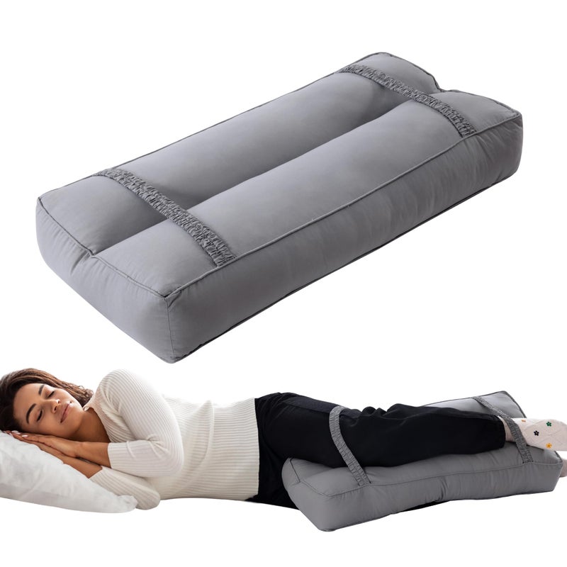 HOMBYS Knee Pillow for Side Sleepers with Elastic Straps 4 Height Cotton Cover Leg Pillow for Aligns Spine Relieves Pressure Hip Leg Elevation Supportive Pillow for Lower Back Grey