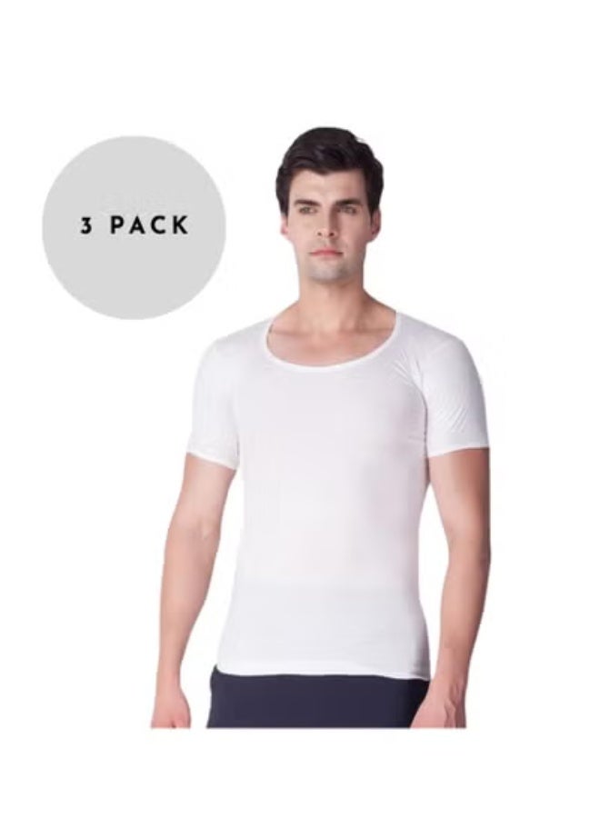 Lux GOLD Super Combed Cotton Rib Round Neck Half Sleeve Vest for Men White (Pack of 3)