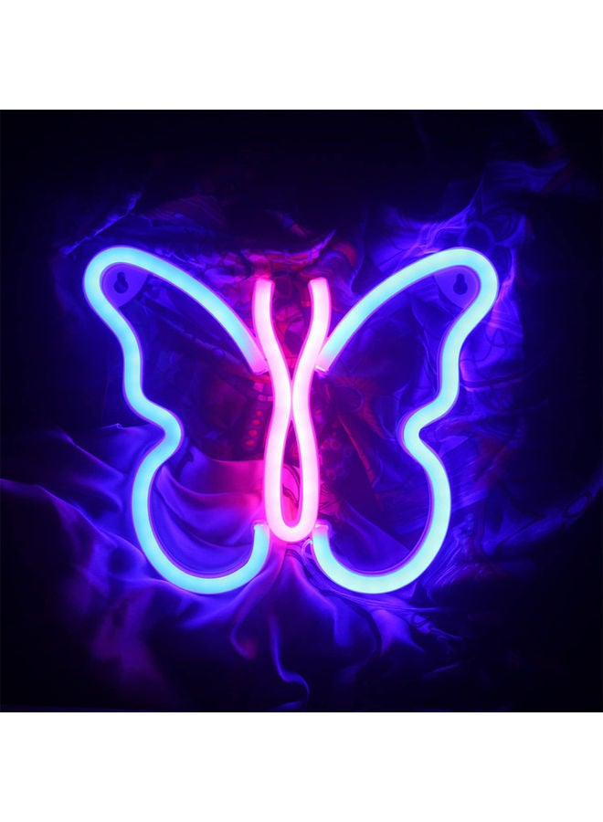 مصباح نيون LED على شكل فراشة لتزيين الحائط أزرق وردي 19.5 x 23سم - Image 4