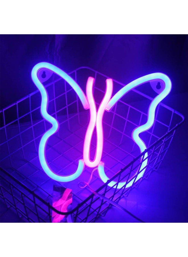مصباح نيون LED على شكل فراشة لتزيين الحائط أزرق وردي 19.5 x 23سم - Image 5