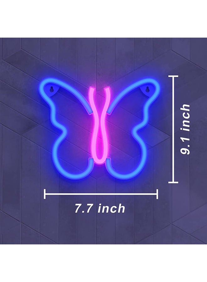 مصباح نيون LED على شكل فراشة لتزيين الحائط أزرق وردي 19.5 x 23سم - Image 3