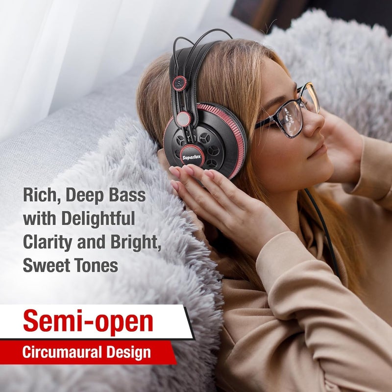 Superlux HD681 Air Professional Monitoring Semi-Open Back Headphones with AIR Cushion Earpads, Wired Over-Ear with High-Resolution Sound, 3.5 & 6.3mm Adapters for Casual Listening Recording DJ Gaming - Image 4