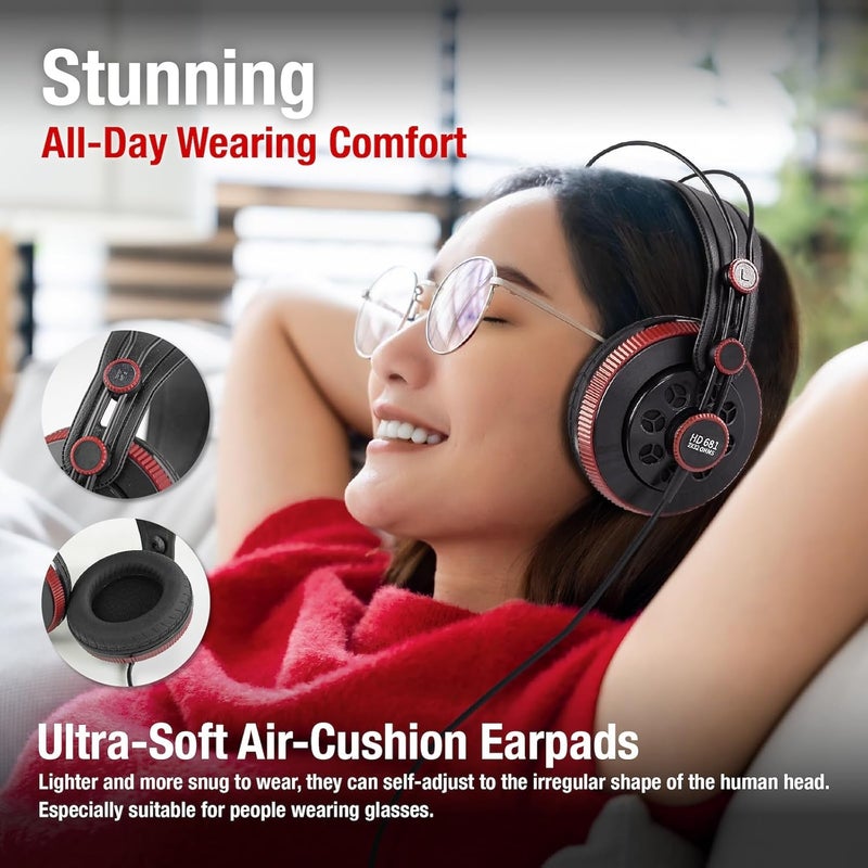 Superlux HD681 Air Professional Monitoring Semi-Open Back Headphones with AIR Cushion Earpads, Wired Over-Ear with High-Resolution Sound, 3.5 & 6.3mm Adapters for Casual Listening Recording DJ Gaming - Image 3