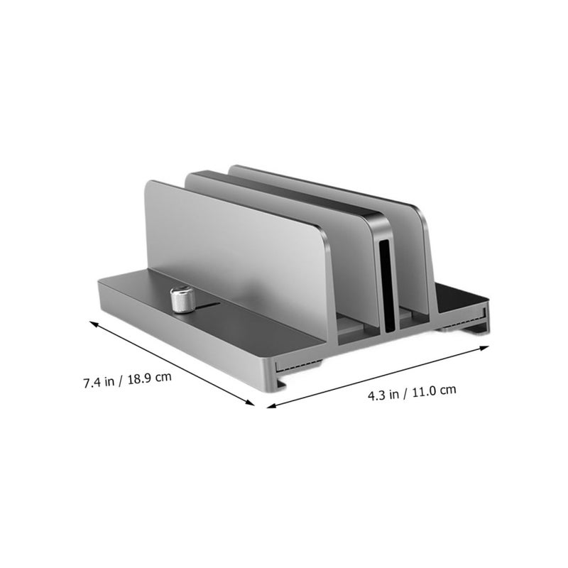 Aluminum Alloy Vertical Laptop Stand Dual Adjustable Slots Gray Space Saving Desk Organizer - Image 3