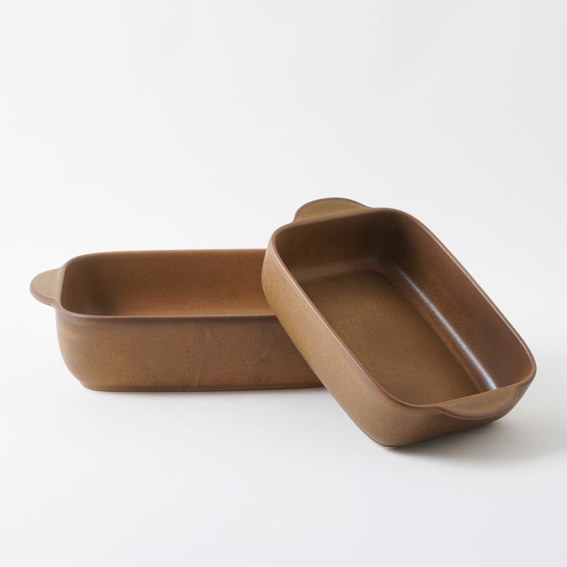 La Mesa stoneware oven to table rectangular dish set of 2pcs, brown - Image 1