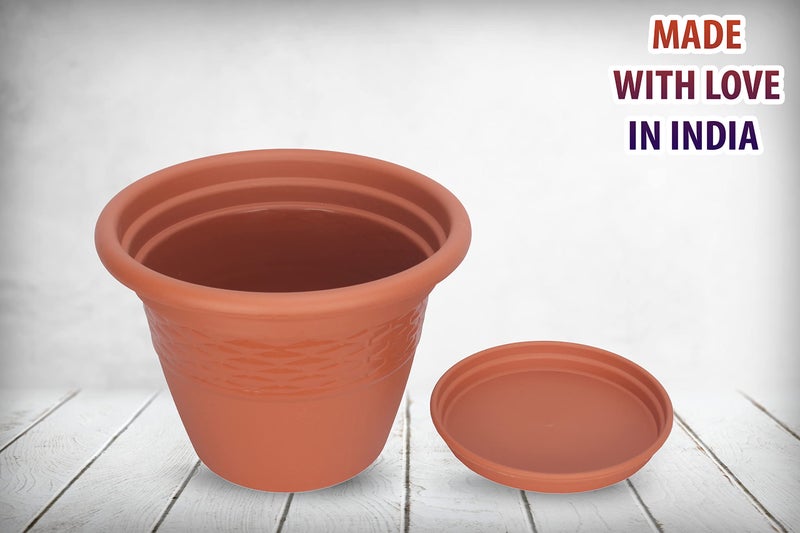 Halsey Clean Home Round Virgin Plastic Modern Design Durable Plastic Plant Pot for Gardening (Pack of 4) (POTS with Tray, X-LARGE-11 INCH) - Image 3