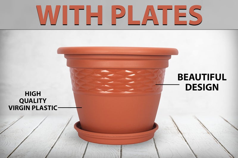 Halsey Clean Home Round Virgin Plastic Modern Design Durable Plastic Plant Pot for Gardening (Pack of 4) (POTS with Tray, X-LARGE-11 INCH) - Image 2